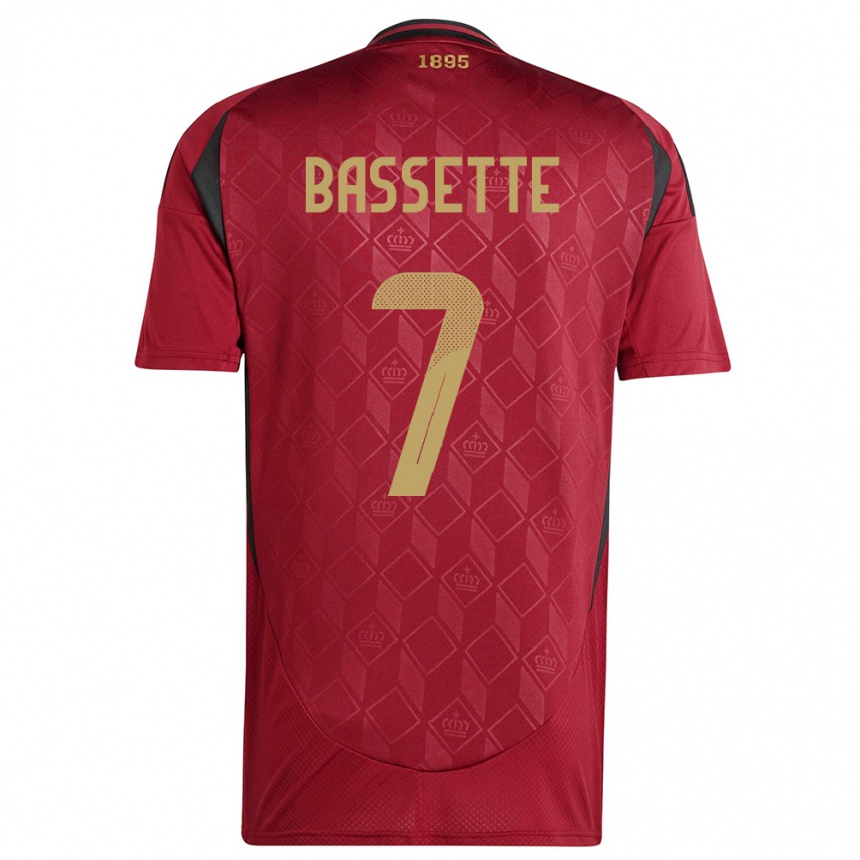 Kinder Fußball Belgien Norman Bassette #7 Burgund Heimtrikot Trikot 24-26 T-Shirt Luxemburg