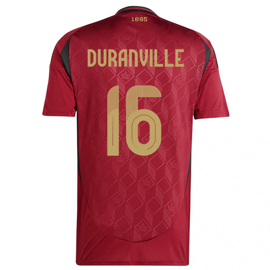 Kinder Fußball Belgien Julien Duranville #16 Burgund Heimtrikot Trikot 24-26 T-Shirt Luxemburg