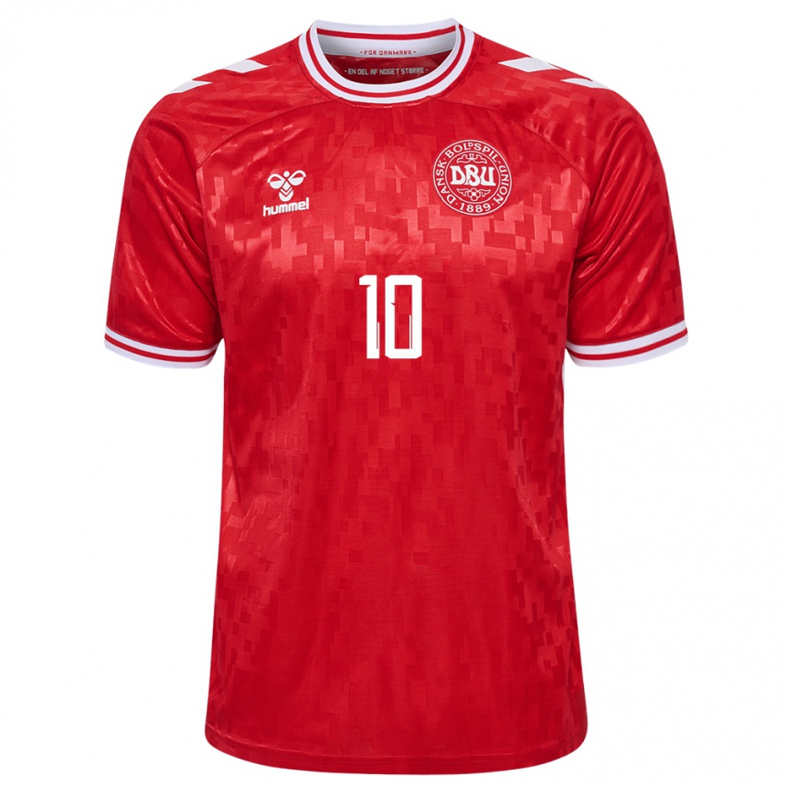 Kinder Fußball Dänemark Gustav Christensen #10 Rot Heimtrikot Trikot 24-26 T-Shirt Luxemburg