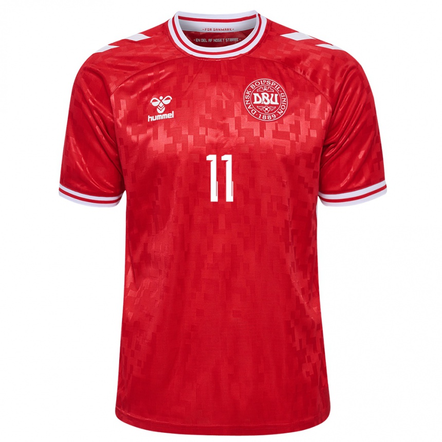 Kinder Fußball Dänemark Jeppe Kjær #11 Rot Heimtrikot Trikot 24-26 T-Shirt Luxemburg