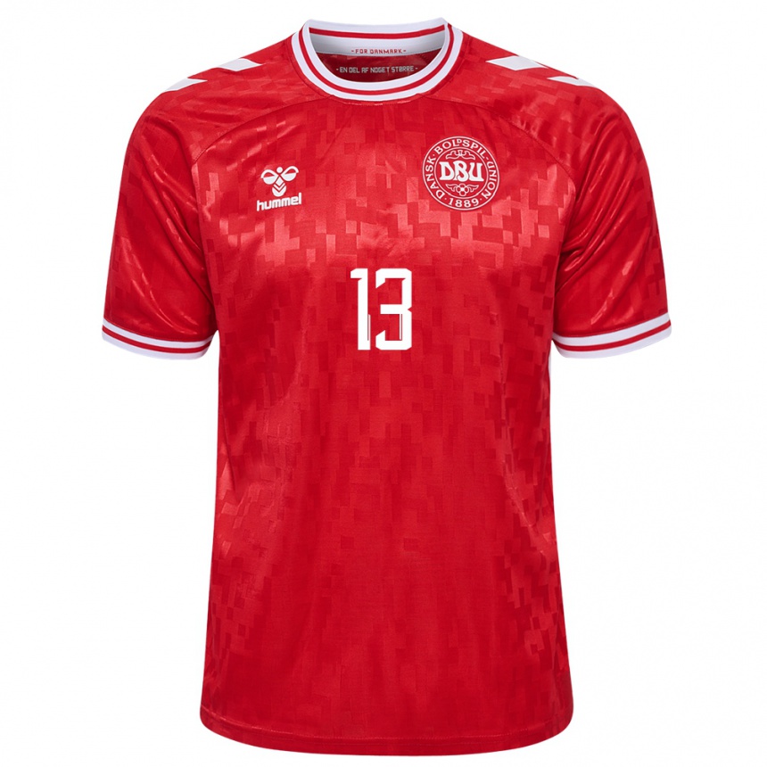 Kinder Fußball Dänemark Karoline Olesen #13 Rot Heimtrikot Trikot 24-26 T-Shirt Luxemburg