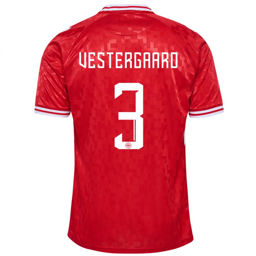 Kinder Fußball Dänemark Jannik Vestergaard #3 Rot Heimtrikot Trikot 24-26 T-Shirt Luxemburg