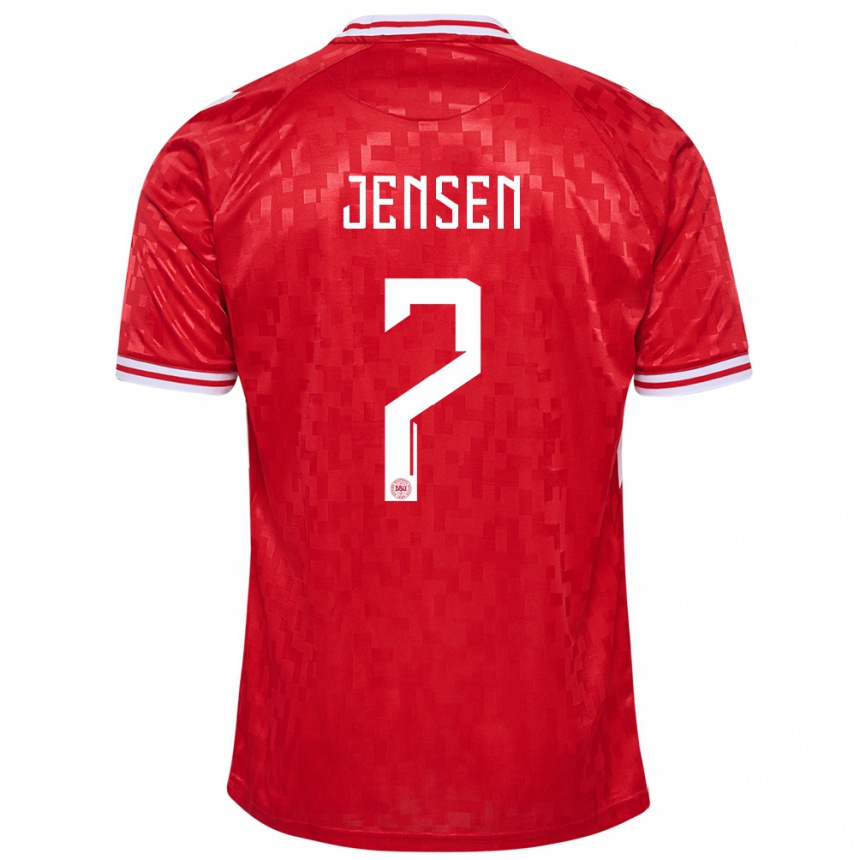 Kinder Fußball Dänemark Mathias Jensen #7 Rot Heimtrikot Trikot 24-26 T-Shirt Luxemburg