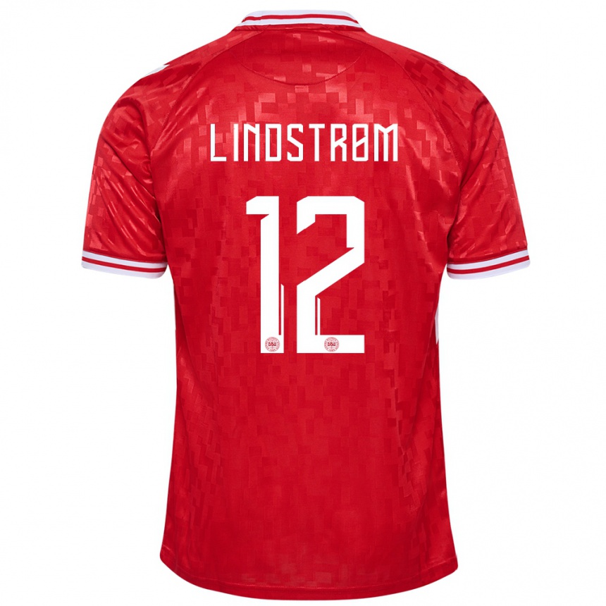 Kinder Fußball Dänemark Jesper Lindstrom #12 Rot Heimtrikot Trikot 24-26 T-Shirt Luxemburg