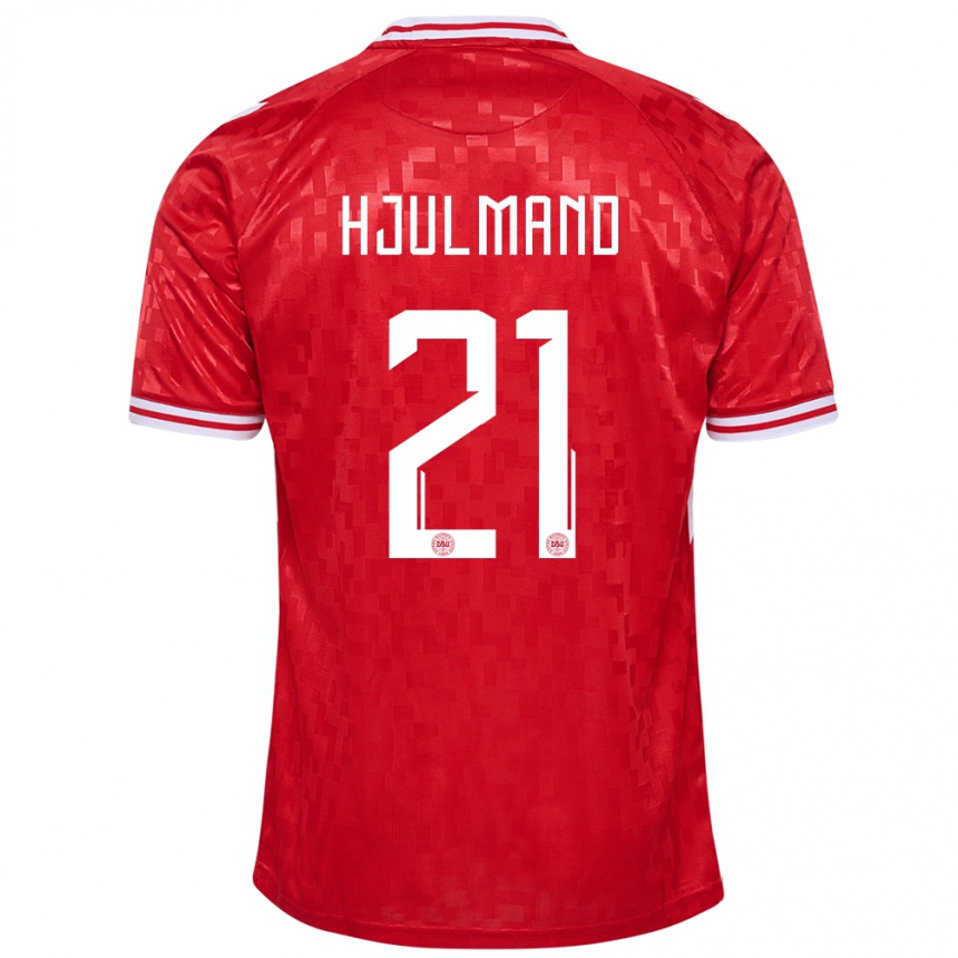 Kinder Fußball Dänemark Morten Hjulmand #21 Rot Heimtrikot Trikot 24-26 T-Shirt Luxemburg