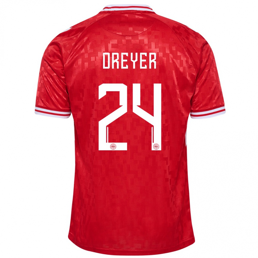 Kinder Fußball Dänemark Anders Dreyer #24 Rot Heimtrikot Trikot 24-26 T-Shirt Luxemburg