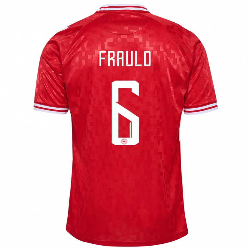 Kinder Fußball Dänemark Oscar Fraulo #6 Rot Heimtrikot Trikot 24-26 T-Shirt Luxemburg