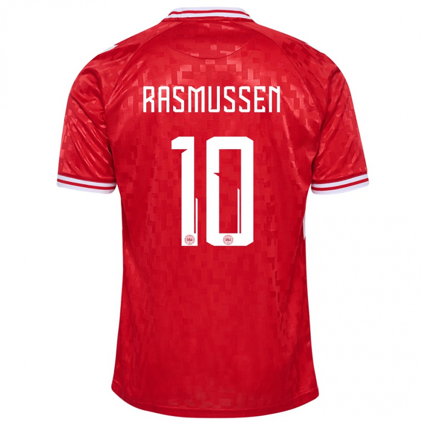 Kinder Fußball Dänemark Christian Rasmussen #10 Rot Heimtrikot Trikot 24-26 T-Shirt Luxemburg