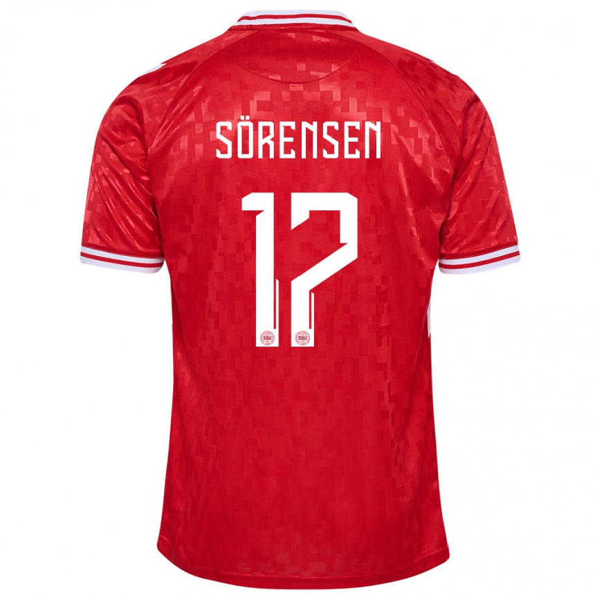 Kinder Fußball Dänemark Oliver Sörensen #17 Rot Heimtrikot Trikot 24-26 T-Shirt Luxemburg