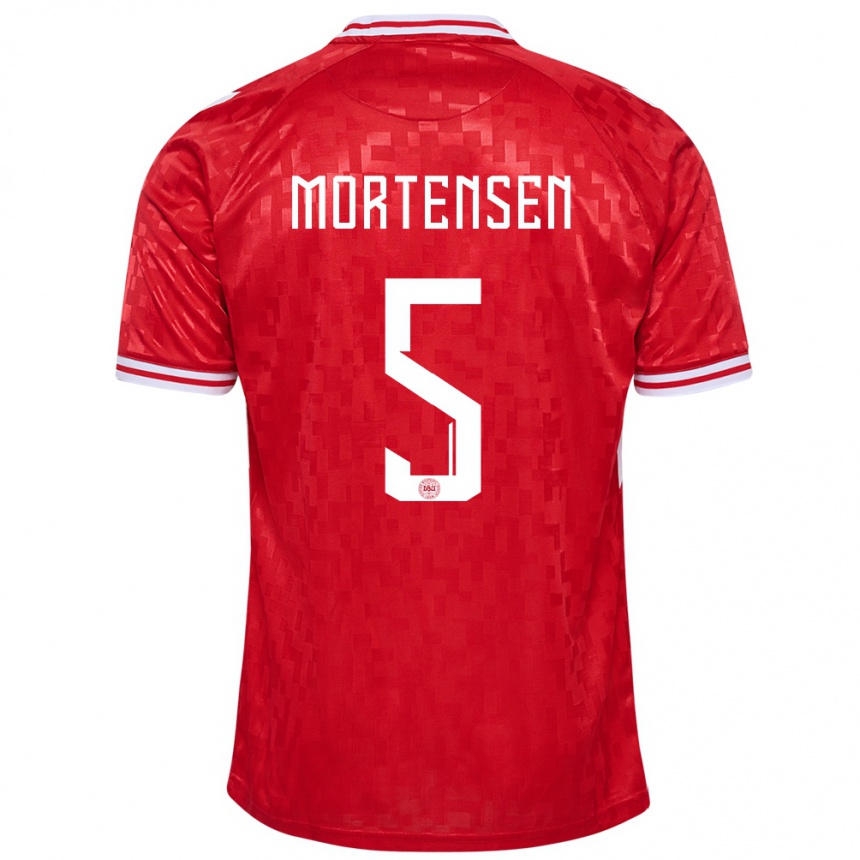 Kinder Fußball Dänemark Gustav Mortensen #5 Rot Heimtrikot Trikot 24-26 T-Shirt Luxemburg