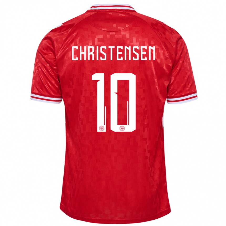 Kinder Fußball Dänemark Gustav Christensen #10 Rot Heimtrikot Trikot 24-26 T-Shirt Luxemburg