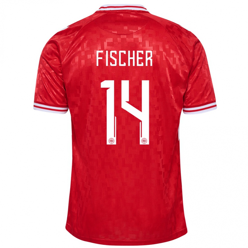 Kinder Fußball Dänemark Mikkel Fischer #14 Rot Heimtrikot Trikot 24-26 T-Shirt Luxemburg