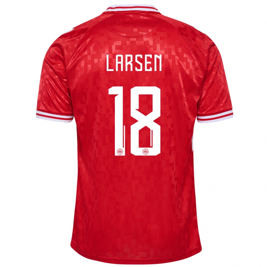 Kinder Fußball Dänemark Lukas Larsen #18 Rot Heimtrikot Trikot 24-26 T-Shirt Luxemburg