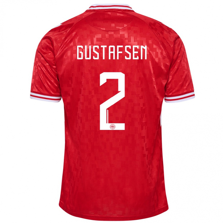 Kinder Fußball Dänemark Victor Gustafsen #2 Rot Heimtrikot Trikot 24-26 T-Shirt Luxemburg