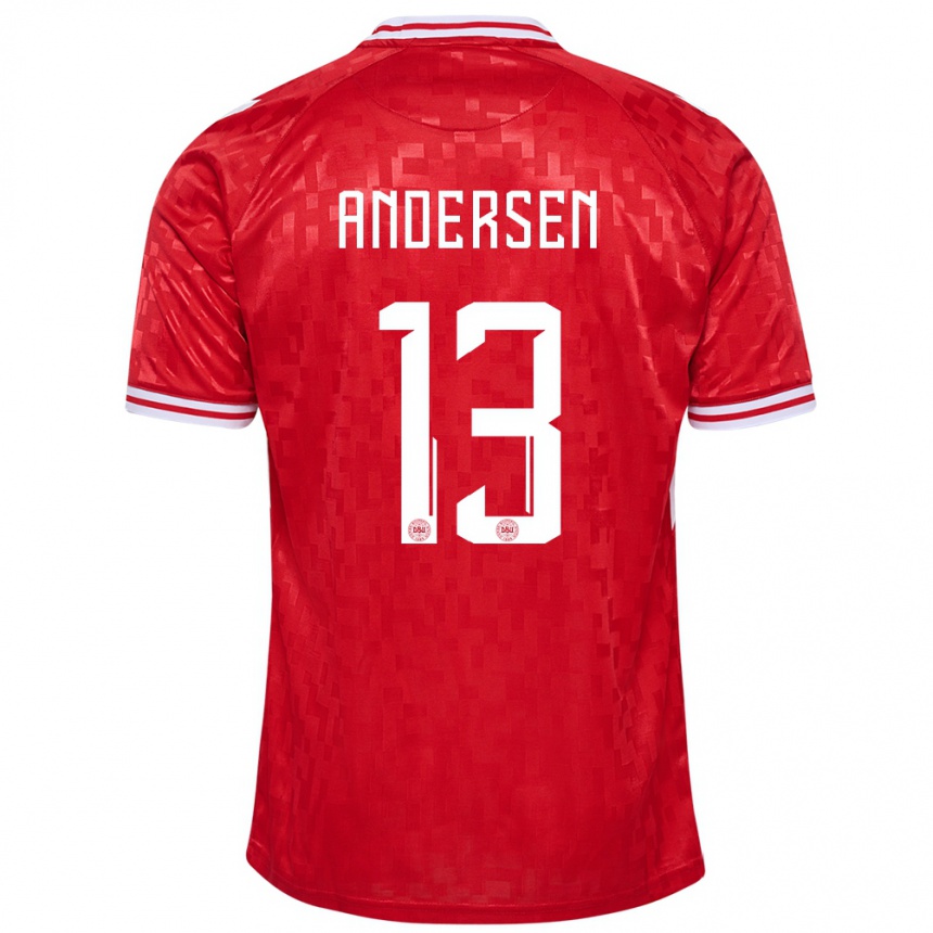 Kinder Fußball Dänemark Frej Andersen #13 Rot Heimtrikot Trikot 24-26 T-Shirt Luxemburg