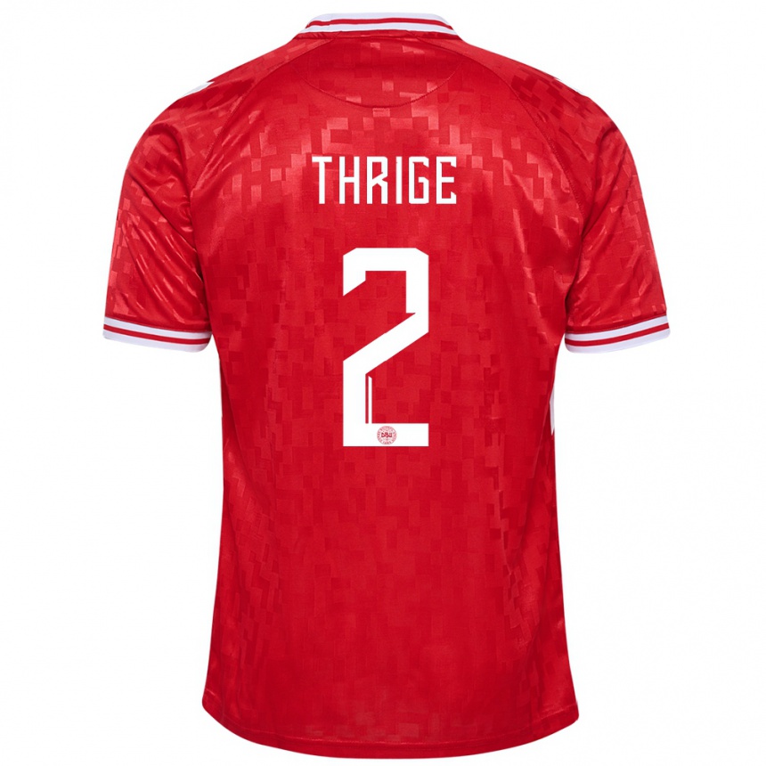 Kinder Fußball Dänemark Sara Thrige #2 Rot Heimtrikot Trikot 24-26 T-Shirt Luxemburg