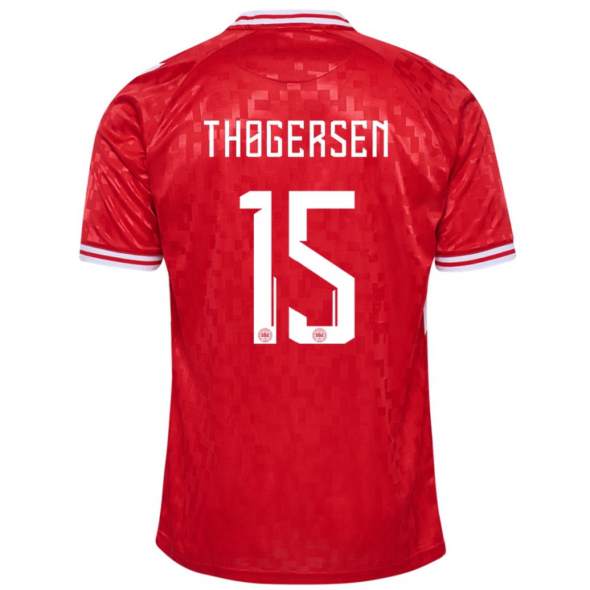 Kinder Fußball Dänemark Frederikke Thøgersen #15 Rot Heimtrikot Trikot 24-26 T-Shirt Luxemburg