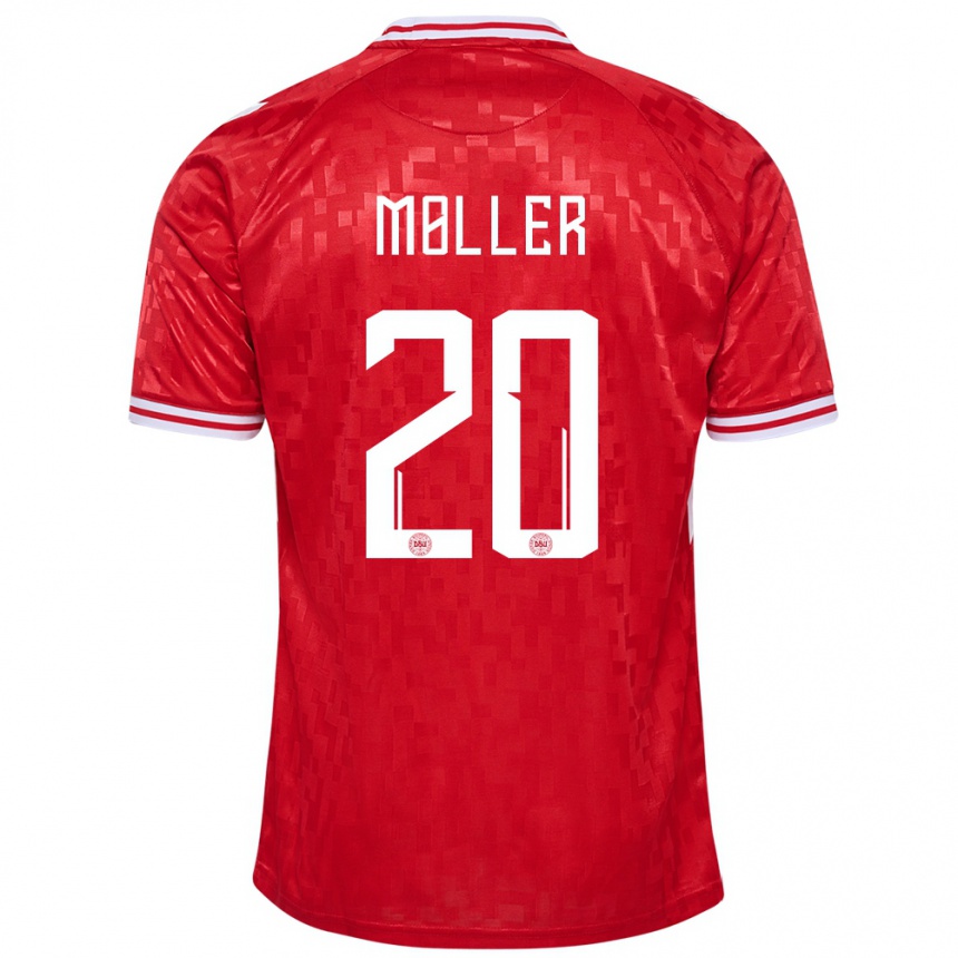 Kinder Fußball Dänemark Caroline Moller #20 Rot Heimtrikot Trikot 24-26 T-Shirt Luxemburg