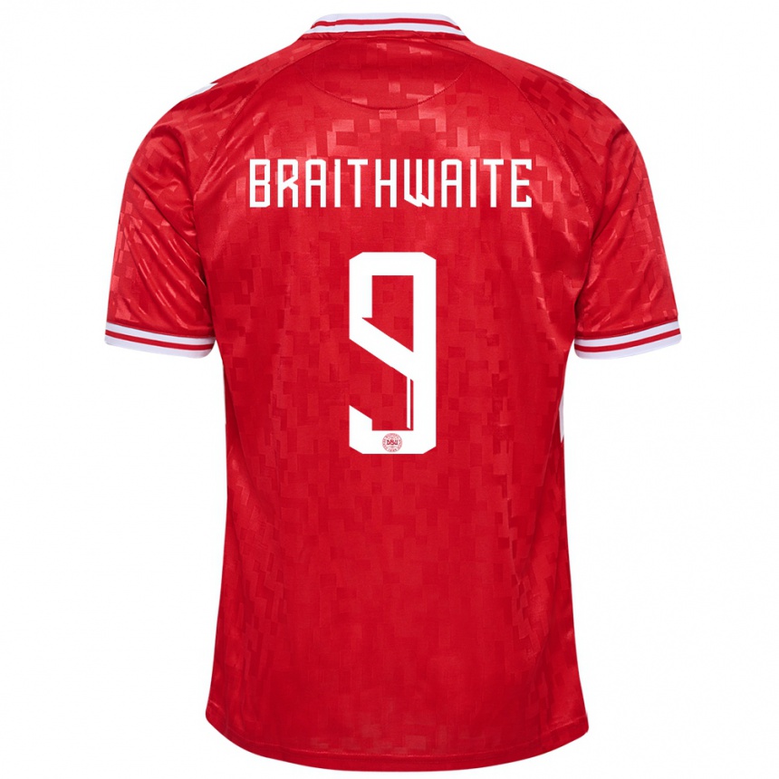 Kinder Fußball Dänemark Martin Braithwaite #9 Rot Heimtrikot Trikot 24-26 T-Shirt Luxemburg