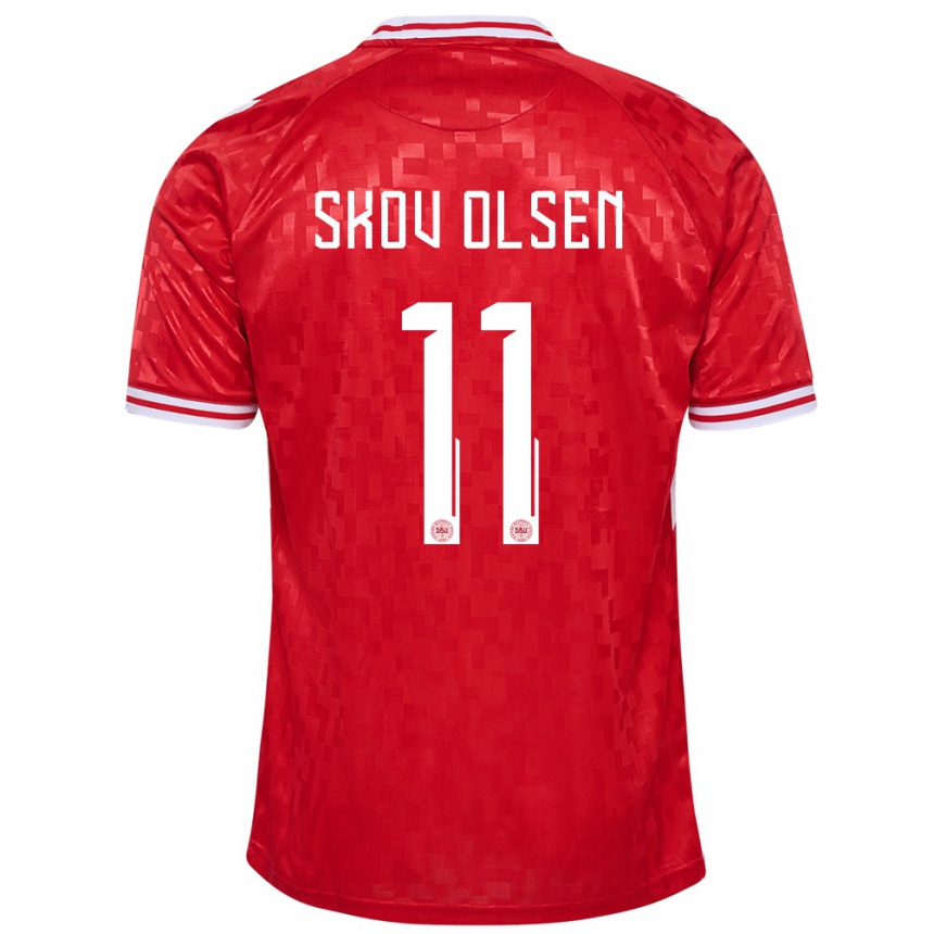 Kinder Fußball Dänemark Andreas Skov Olsen #11 Rot Heimtrikot Trikot 24-26 T-Shirt Luxemburg