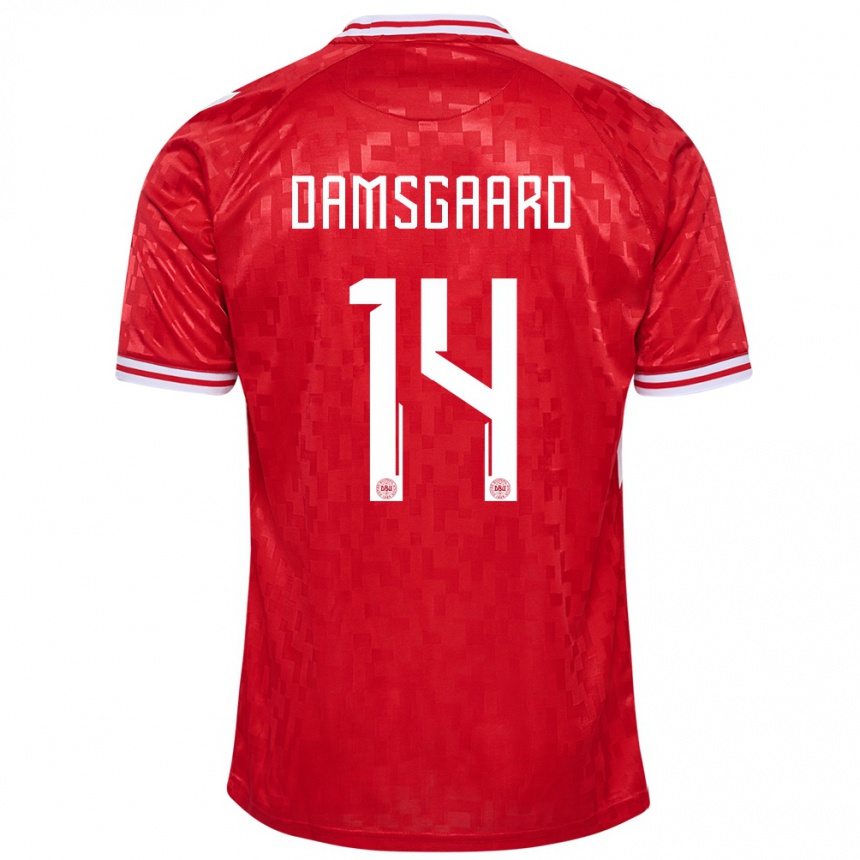 Kinder Fußball Dänemark Mikkel Damsgaard #14 Rot Heimtrikot Trikot 24-26 T-Shirt Luxemburg