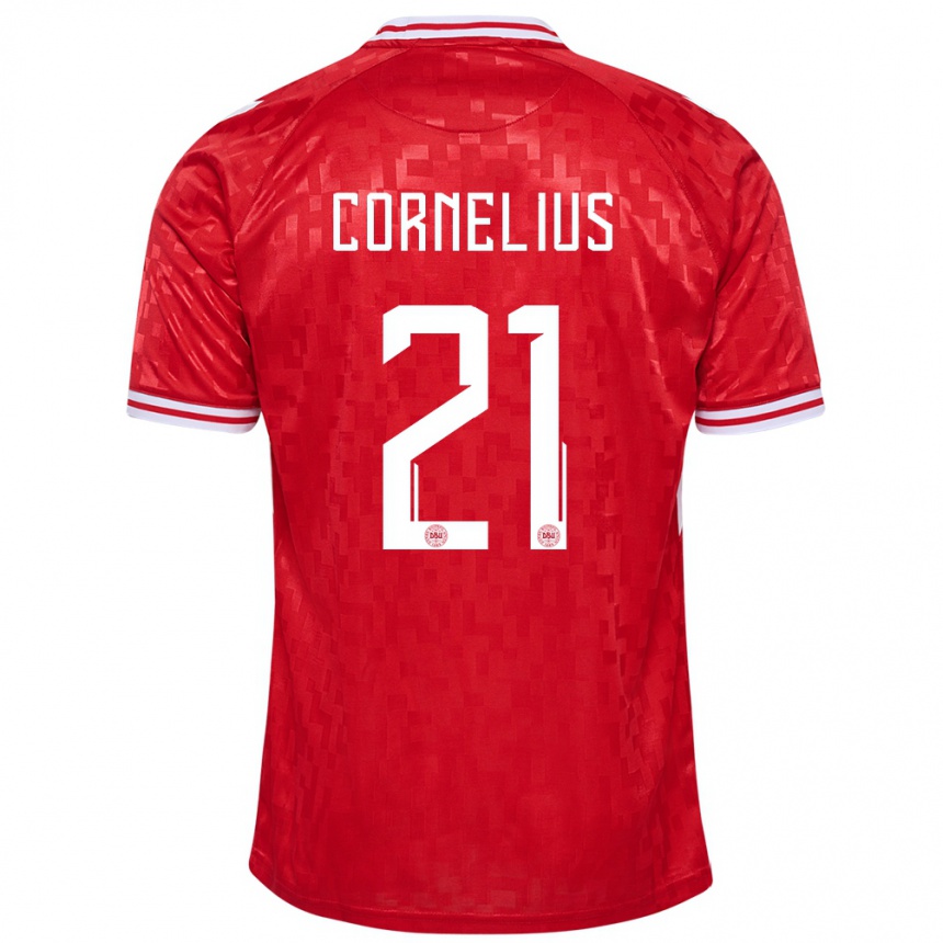 Kinder Fußball Dänemark Andreas Cornelius #21 Rot Heimtrikot Trikot 24-26 T-Shirt Luxemburg