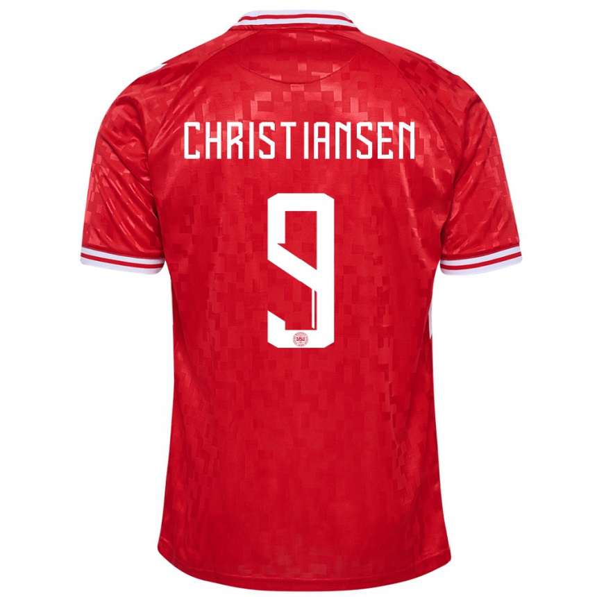 Kinder Fußball Dänemark Nanna Christiansen #9 Rot Heimtrikot Trikot 24-26 T-Shirt Luxemburg