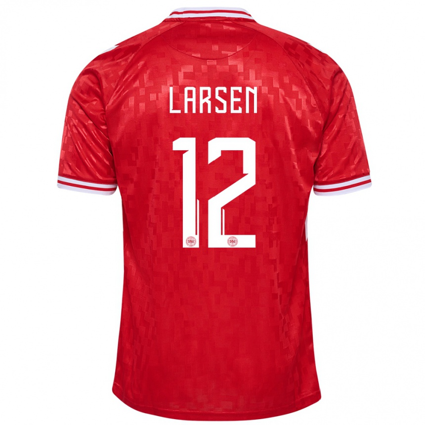 Kinder Fußball Dänemark Stine Larsen #12 Rot Heimtrikot Trikot 24-26 T-Shirt Luxemburg