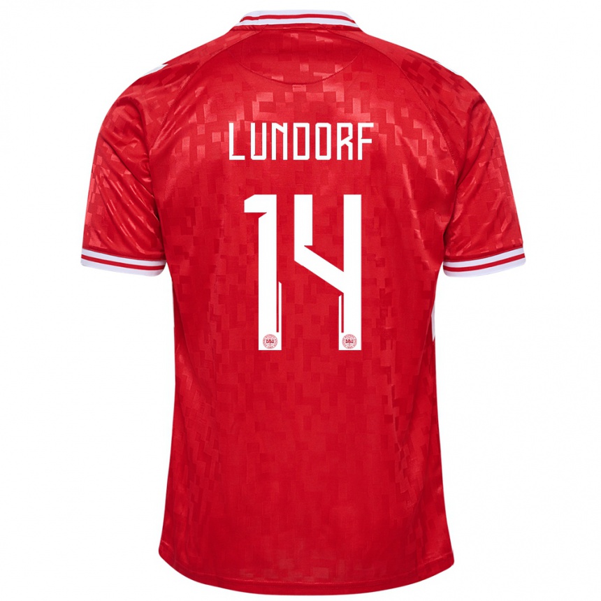 Kinder Fußball Dänemark Matilde Lundorf #14 Rot Heimtrikot Trikot 24-26 T-Shirt Luxemburg