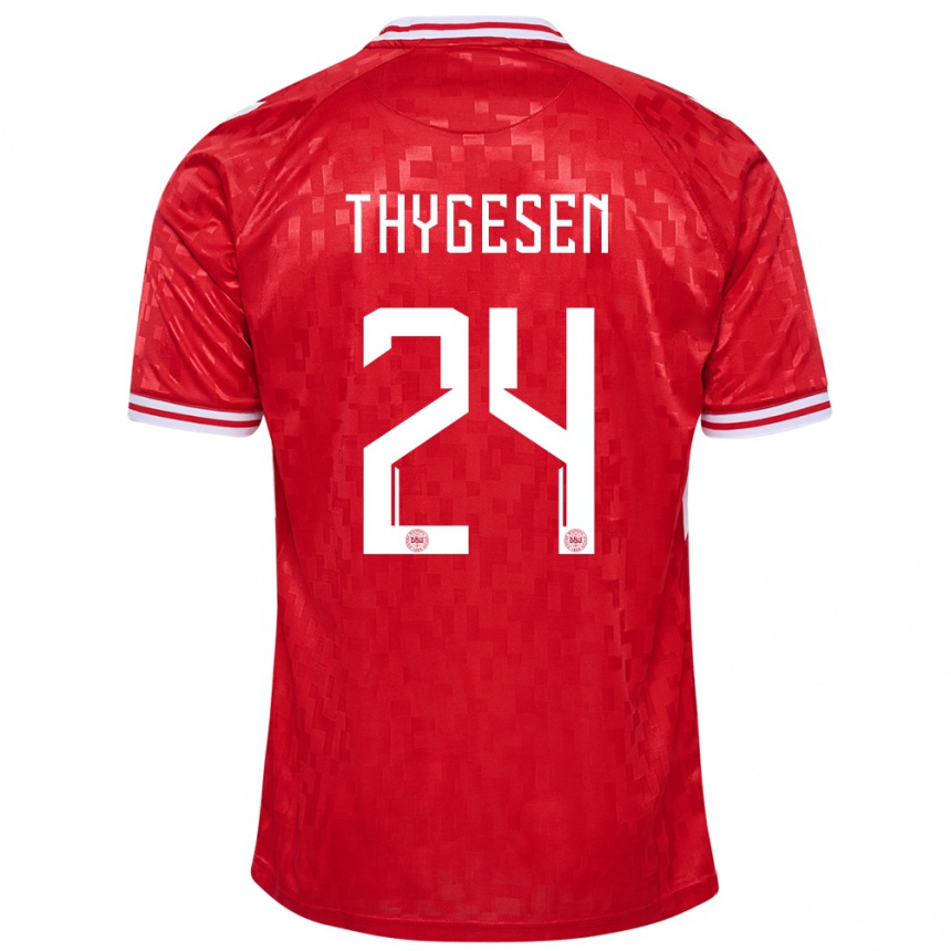 Kinder Fußball Dänemark Sarah Thygesen #24 Rot Heimtrikot Trikot 24-26 T-Shirt Luxemburg