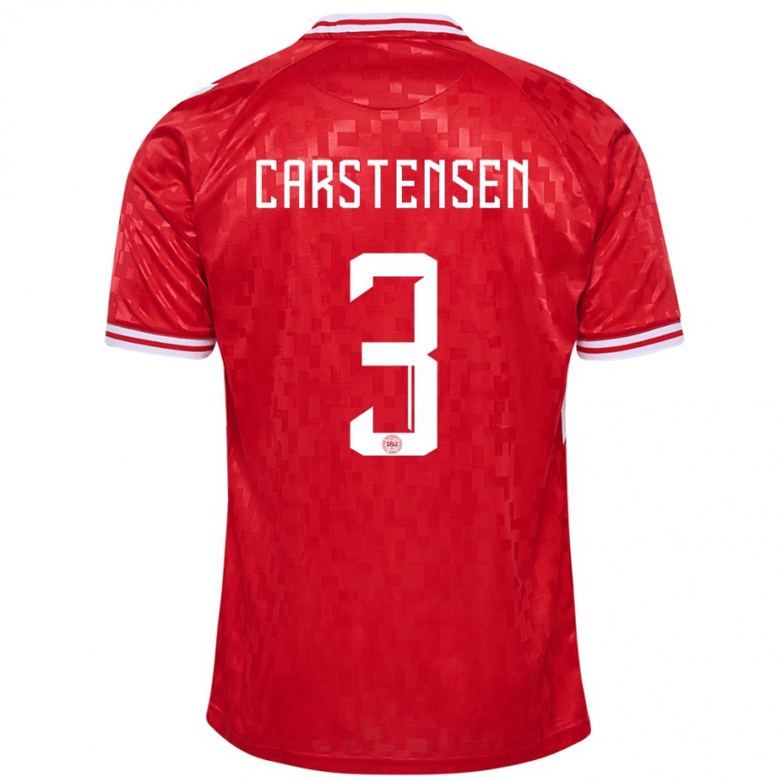 Kinder Fußball Dänemark Rasmus Carstensen #3 Rot Heimtrikot Trikot 24-26 T-Shirt Luxemburg