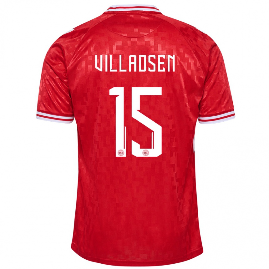 Kinder Fußball Dänemark Oliver Villadsen #15 Rot Heimtrikot Trikot 24-26 T-Shirt Luxemburg