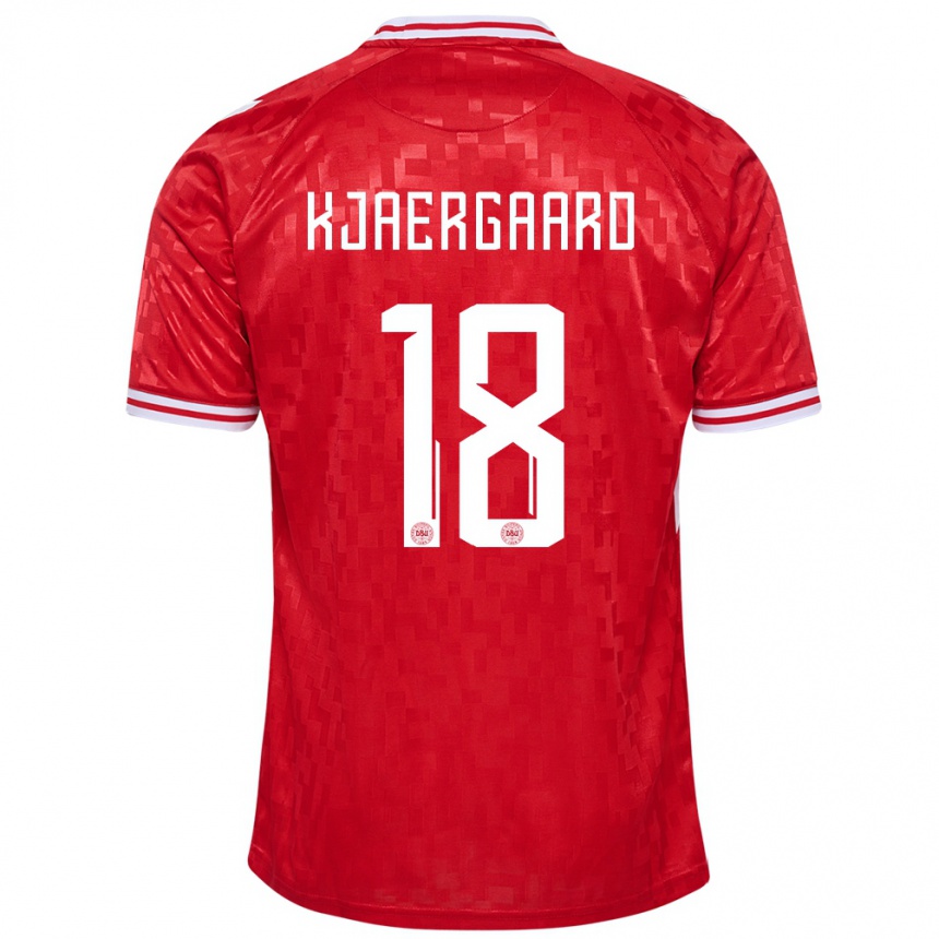 Kinder Fußball Dänemark Maurits Kjaergaard #18 Rot Heimtrikot Trikot 24-26 T-Shirt Luxemburg