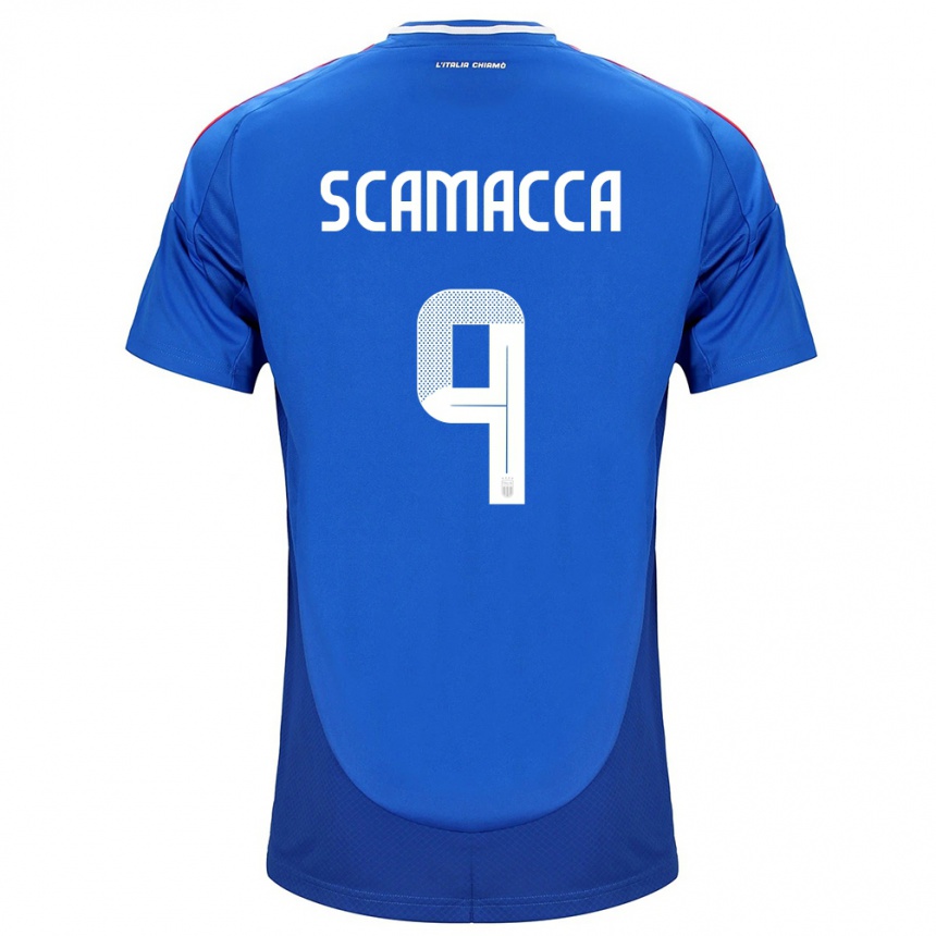 Kinder Fußball Italien Gianluca Scamacca #9 Blau Heimtrikot Trikot 24-26 T-Shirt Luxemburg