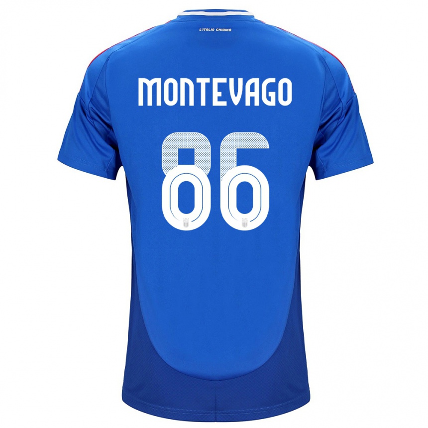 Kinder Fußball Italien Daniele Montevago #86 Blau Heimtrikot Trikot 24-26 T-Shirt Luxemburg