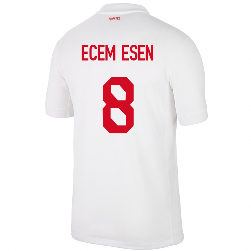 Kinder Fußball Türkei Emine Ecem Esen #8 Weiß Heimtrikot Trikot 24-26 T-Shirt Luxemburg