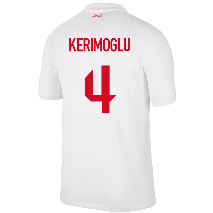 Kinder Fußball Türkei Zeynap Kerimoğlu #4 Weiß Heimtrikot Trikot 24-26 T-Shirt Luxemburg