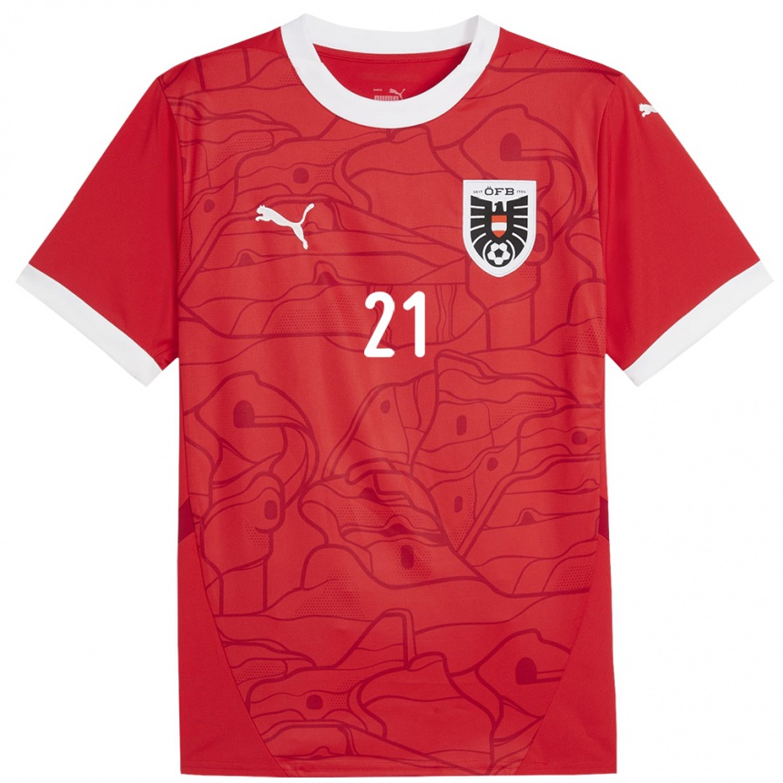 Kinder Fußball Österreich Mariella El Sherif #21 Rot Heimtrikot Trikot 24-26 T-Shirt Luxemburg