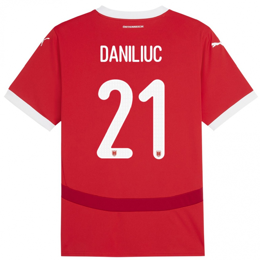 Kinder Fußball Österreich Flavius Daniliuc #21 Rot Heimtrikot Trikot 24-26 T-Shirt Luxemburg