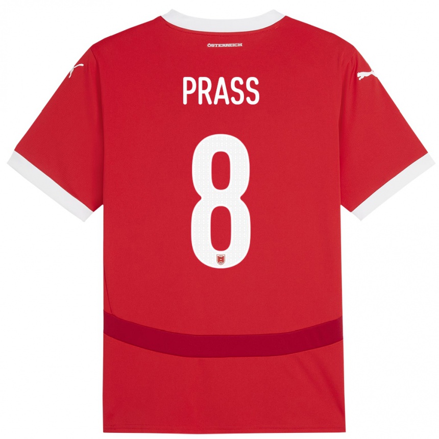 Kinder Fußball Österreich Alexander Prass #8 Rot Heimtrikot Trikot 24-26 T-Shirt Luxemburg