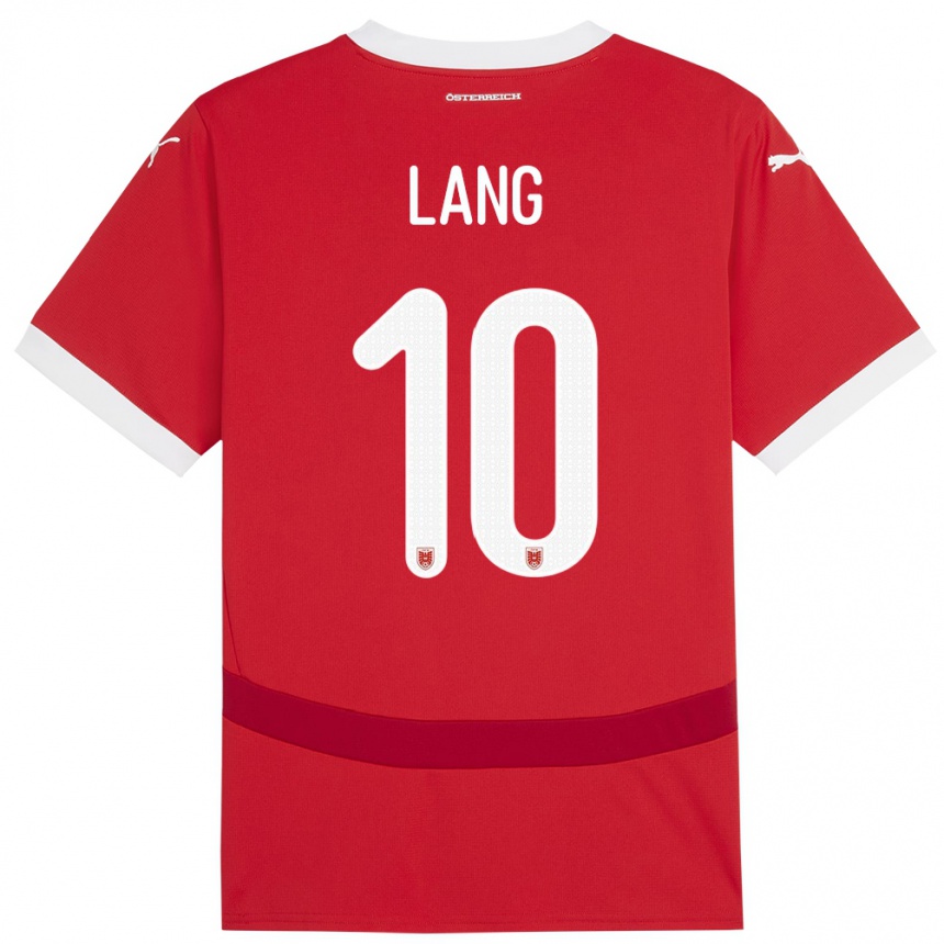 Kinder Fußball Österreich Christoph Lang #10 Rot Heimtrikot Trikot 24-26 T-Shirt Luxemburg