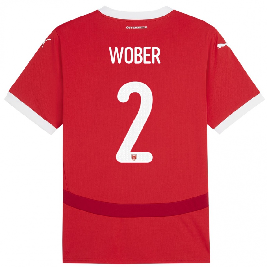 Kinder Fußball Österreich Maximilian Wöber #2 Rot Heimtrikot Trikot 24-26 T-Shirt Luxemburg