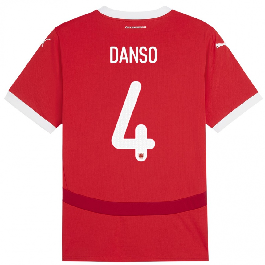 Kinder Fußball Österreich Kevin Danso #4 Rot Heimtrikot Trikot 24-26 T-Shirt Luxemburg