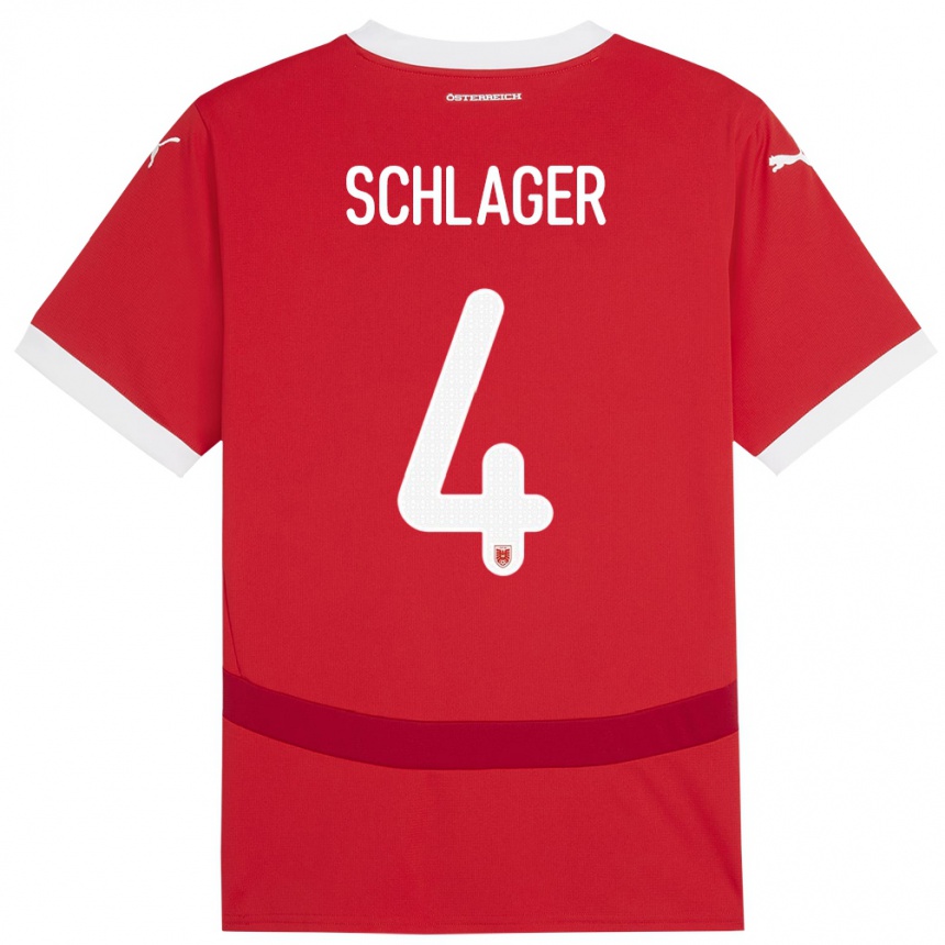 Kinder Fußball Österreich Xaver Schlager #4 Rot Heimtrikot Trikot 24-26 T-Shirt Luxemburg