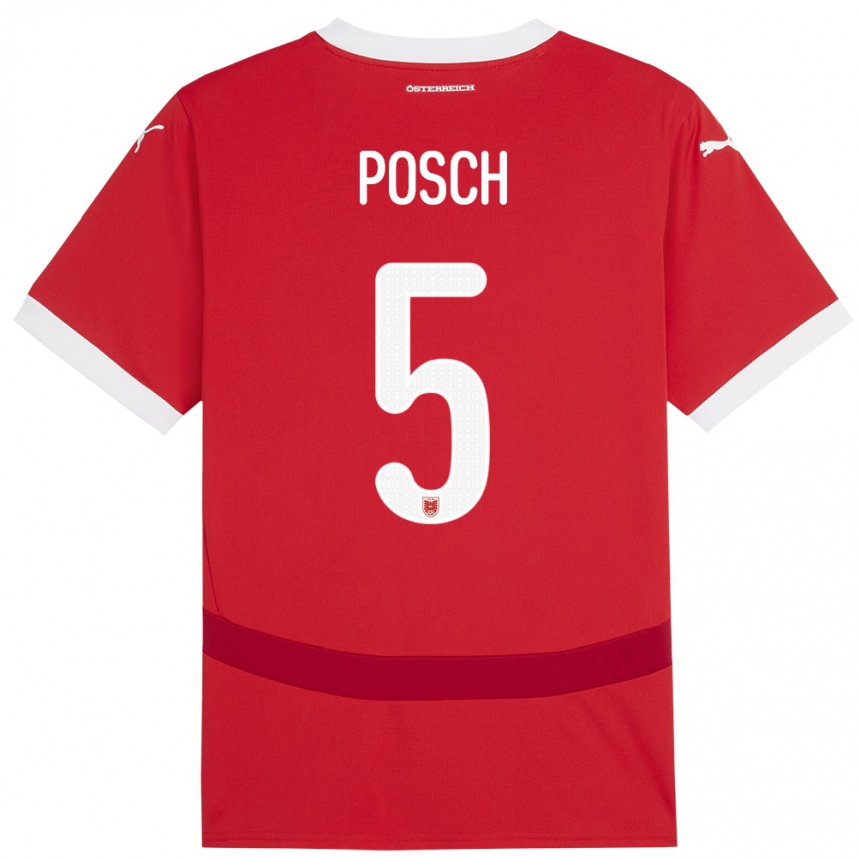 Kinder Fußball Österreich Stefan Posch #5 Rot Heimtrikot Trikot 24-26 T-Shirt Luxemburg