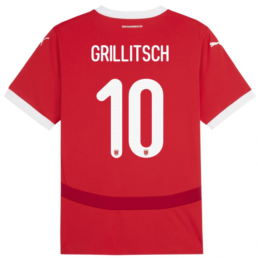 Kinder Fußball Österreich Florian Grillitsch #10 Rot Heimtrikot Trikot 24-26 T-Shirt Luxemburg