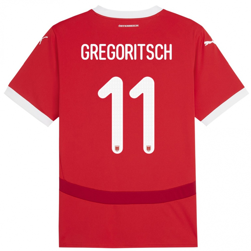 Kinder Fußball Österreich Michael Gregoritsch #11 Rot Heimtrikot Trikot 24-26 T-Shirt Luxemburg