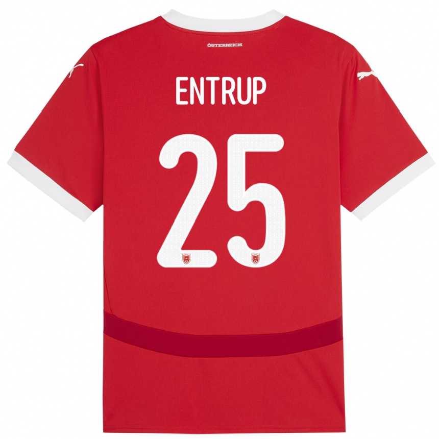 Kinder Fußball Österreich Maximilian Entrup #25 Rot Heimtrikot Trikot 24-26 T-Shirt Luxemburg