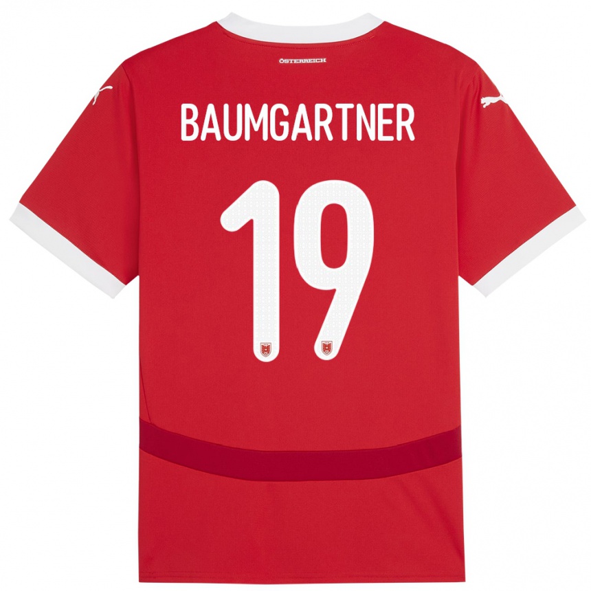 Kinder Fußball Österreich Christoph Baumgartner #19 Rot Heimtrikot Trikot 24-26 T-Shirt Luxemburg