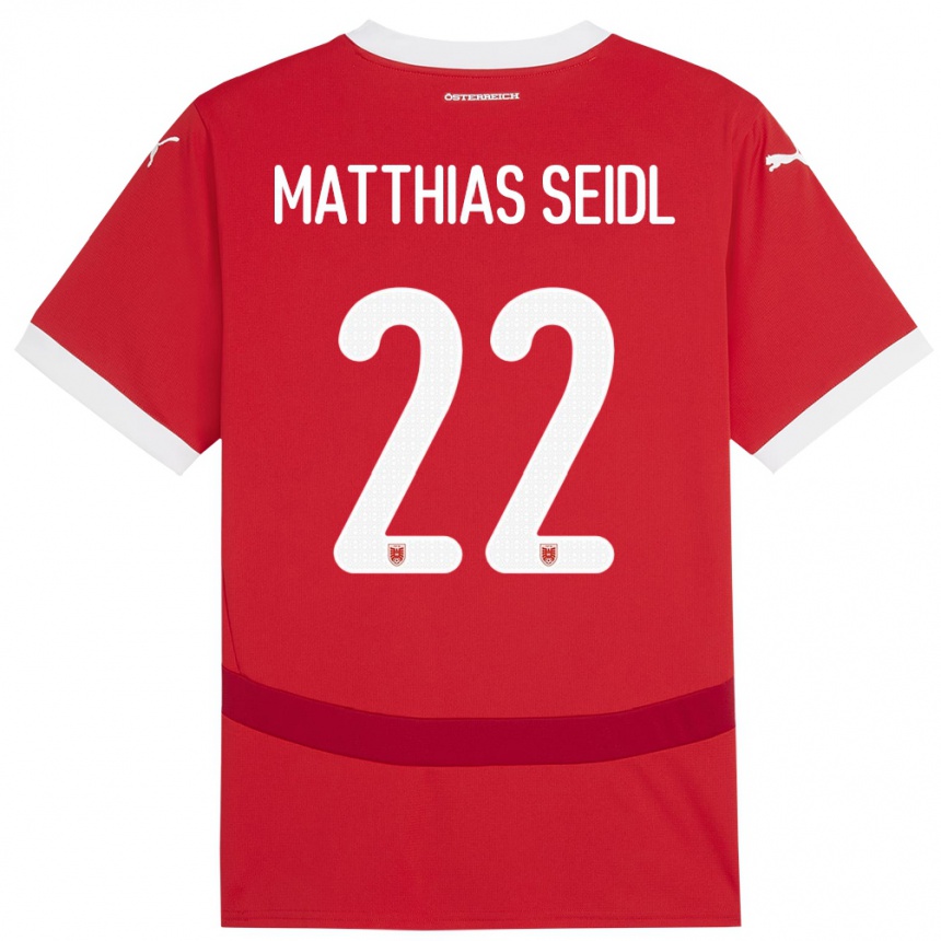 Kinder Fußball Österreich Matthias Seidl #22 Rot Heimtrikot Trikot 24-26 T-Shirt Luxemburg